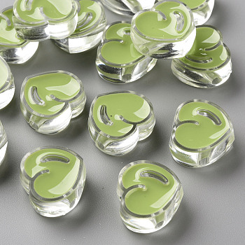 Transparent Enamel Acrylic Beads, Heart, Yellow Green, 20x21.5x9mm, Hole: 3.5mm