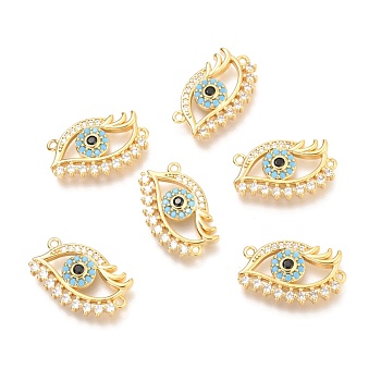 Brass Micro Pave Colorful Cubic Zirconia Pendants, Eye, Real 18K Gold Plated, 17.7x11x2.6mm, Hole: 1mm