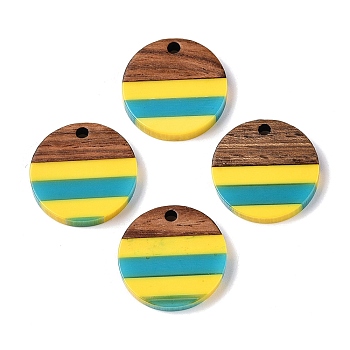 Epoxy Resin & Walnut Wood Pendants, Geometric Charms, Flat Round, 18.5x3.5mm, Hole: 2mm