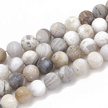 Natural Bamboo Leaf Agate Beads Strands, Frosted, Round, 6mm, Hole: 1mm, about 58~60pcs/strand, 14.5 inch