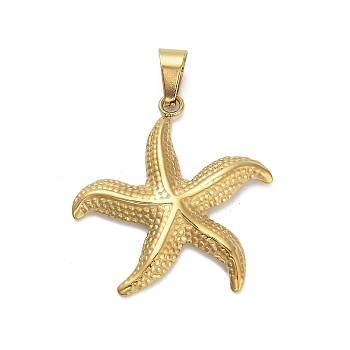 304 Stainless Steel Pendants, Starfish Charm, Ion Plating(IP), Golden, 36.5x34.5x3mm, Hole: 8.5x4.5mm