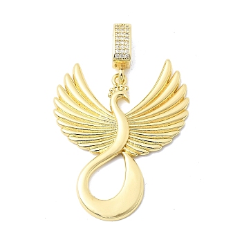 Brass Micro Pave Clear Cubic Zirconia Pendants, Peacock Charms, Golden, 49mm, pendant: 39x32x2mm, Hole: 8x5mm