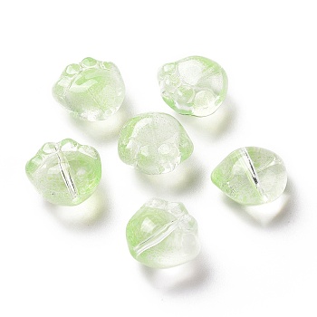 Transparent Spray Painted Glass Beads, Cat Paw Print, Pale Green, 11x12x8.5mm, Hole: 1.2mm