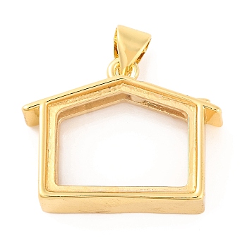 Rack Plating Brass Locket Pendants, with Plastic, Cadmium Free & Lead Free, Long-Lasting Plated, Real 18K Gold Plated, House, 17.5x22x6mm, Hole: 4x3mm