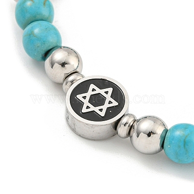 Star of David 304 Stainless Steel & Synthetic Turquoise Round Beaded Bracelets for Women(BJEW-G717-06P)-2