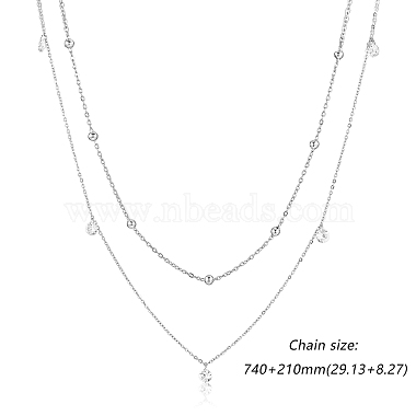 collier double couche à longue chaîne avec perles et strass collier pull en acier inoxydable simple collier chaîne réglable collier déclaration à la mode bijoux de cou pour les femmes(JN1104A)-2