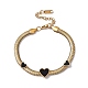 Black Enamel Heart Link Bracelet with Flat Snake Chains(BJEW-P284-07G)-1