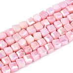 Anti-Tarnish Electroplate Glass Beads Strands, Imitation Gemstone, Cube, AB Color Plated, Faceted, Two Tone, Light Coral, 4~5x4~5x4~4.5mm, Hole: 1~1.2mm, about 84~87pcs/strand, 14.45~14.96''(36.7~38cm)(GLAA-T025-4mm-10I)