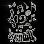 Glass Hotfix Rhinestone, Iron on Appliques, Costume Accessories, for Clothes, Bags, Pants, Musical Note, 297x210mm(DIY-WH0303-821)