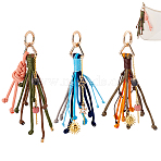 3Pcs Polyester & Brass & Alloy Enamel Pendant Decorations, Sun & Shell Shape & Starfish, with Alloy Spring Gate Rings, Mixed Color, 170~185mm(HJEW-GA00086)