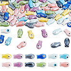 88Pcs 11 Colors Handmade Porcelain Ceramic Beads, Hand Painted, Fish, Bright Glazed Porcelain, Mixed Color, 19x10x8mm, Hole: 1.5mm, 8pcs/color(PORC-ME0001-01)
