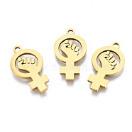 Ion Plating(IP) 201 Stainless Steel Pendants, Laser Cut, Feminism Sign, Golden, 18x10x1mm, Hole: 1.4mm(STAS-T044-277G)