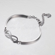304 Stainless Steel Link Bracelets, Infinity, Stainless Steel Color, 2-1/2 inch(64mm)(X-STAS-F025-11)