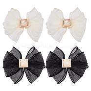 4Pcs 2 Colors Polyester Tulle Bowknot Shoe Decorations, Detachable Shoe Buckle Clips, with Light Gold Plated Iron Findings, Mixed Color, 99x108x13mm, 2pcs/color(FIND-FG0002-53)