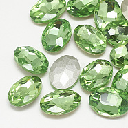 Pointed Back Glass Rhinestone Cabochons, Back Plated, Faceted, Oval, Peridot, 18x13x5.5mm(RGLA-T080-13x18mm-19)