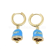 Bell Brass & Enamel Hoop Earrings for Women, Lead Free & Cadmium Free, Real 18K Gold Plated, Light Blue, 30mm(EJEW-U015-25G-F)