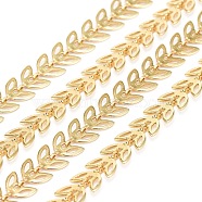 Brass Handmade Cobs Chains, Link Chains, with Spool, Long-Lasting Plated, Soldered, Leaf, Real 18K Gold Plated, 7x6.5x0.5mm, about 32.8 Feet(10m)/roll(CHC-G006-14G)