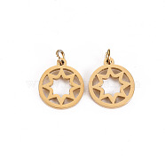 304 Stainless Steel Charms, with Jump Rings, Laser Cut, Ring with Star, Real 14K Gold Plated, 10x8x1mm, Jump Ring: 2.8x0.5mm, 1.8mm inner diameter(STAS-S116-134G)