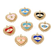 Brass Micro Pave Clear Cubic Zirconia Pendants, with Enamel, Long-Lasting Plated, Heart with Evil Eye, Real 18K Gold Plated, Mixed Color, 29.5x27x2.5mm, Hole: 1.6mm(ZIRC-I054-20G)