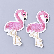 Computerized Embroidery Cloth Iron On Patches, Costume Accessories, Appliques, Flamingo Shape, Hot Pink, 70x39x2mm(X-FIND-T030-128)