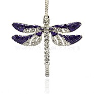 Alloy Enamel Dragonfly Big Pendants, with Crystal Rhinestone, Platinum, Indigo, 57x64x5mm, Hole: 2mm(ENAM-L034-05P)