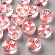 Transparent Enamel Acrylic Beads, Flat Round with Triangle, Tomato, 20x9mm, Hole: 3.5mm(TACR-S155-005E)