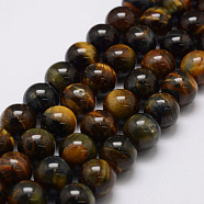 Natural Tiger Eye Bead Strands, Grade AB, Round, 4mm, Hole: 1mm, about 88pcs/strand, 14.9 inch~15.5 inch(X-G-P230-07-4mm)