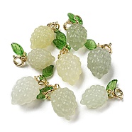 Natural Xiuyan Jade Grapes Pendant Decorations, Fruit Ornaments with Brass Spring Ring Clasps, Real 14K Gold Plated, 20x13x12mm, Hole: 3mm(G-R489-08G)