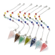 Chakra Jewelry, Resin Hexagonal Pointed Dowsing Pendulums, with Natural Mixed Gemstone Beads Inside and Platinum Plated Brass Findings, Faceted, Cone/Spike/Pendulum, 244mm(G-L572-14P)