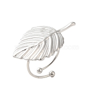 304 Stainless Steel Open Cuff Ring, Leaf, Stainless Steel Color, Inner Diameter: 18mm(RJEW-M167-10G-P)