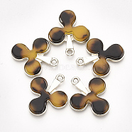 Cellulose Acetate(Resin) Pendants, Tortoiseshell Pattern, with Alloy Findings, Club, Light Gold, Orange, 25x21.5x3mm, Hole: 2mm(KY-T006-09A)