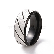201 Stainless Steel Grooved Rhombus Finger Ring for Women, Electrophoresis Black & Stainless Steel Color, Inner Diameter: 17mm(RJEW-I089-45EBP)