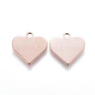 Ion Plating(IP) 304 Stainless Steel Charms, Stamping Blank Tag, Heart, Rose Gold, 15.5x16x1mm, Hole: 2mm(STAS-G124-24RG)