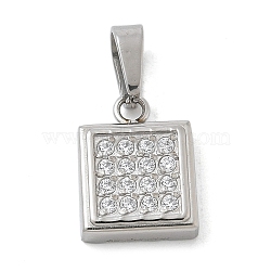 Ion Plating(IP) 304 Stainless Steel Micro Pave Cubic Zirconia Pendants, Square, 10.5x8x2.5mm, Hole: 4.5x2.5mm,(STAS-Z107-02P-06)