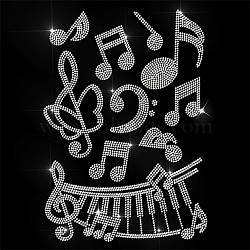 Glass Hotfix Rhinestone, Iron on Appliques, Costume Accessories, for Clothes, Bags, Pants, Musical Note, 297x210mm(DIY-WH0303-821)