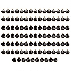 Alloy Enamel Pendants, Flat Round with Constellation, Light Gold, Black, Virgo, 15x12x2mm, Hole: 1.5mm, 100pcs/Box(ENAM-SZ0001-28C-B)