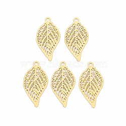 Rack Plating 201 Stainless Steel Filigree Pendants, Etched Metal Embellishments, Nickel Free, Leaf, Real 18K Gold Plated, 19x10x0.4mm, Hole: 1.2mm(X-STAS-T057-34G)