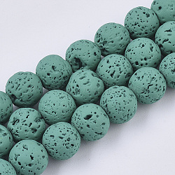 Spray Painted Natural Lava Rock Beads Strands, Round, Dark Cyan, 8~9mm, Hole: 0.7mm, about 47~48pcs/Strand, 15.75 inch(40cm)(X-G-N0324-C-03)