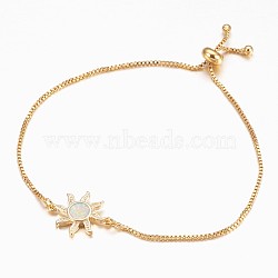 Adjustable Brass Bolo Bracelets, Slider Bracelets, with Synthetic Opal, Sun, Golden, Honeydew, 9-7/8 inches(25cm), Link: 13x18x2.5mm(BJEW-K204-06-01G)
