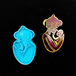 Mother's Day Mother with Baby Silicone Bust Statue Pendant Molds, Keychain Pendnat Half-body Sculpture Molds for UV Resin, Epoxy Resin Jewelry Making, Human, 70x42x7mm, Hole: 2.9mm, Inner Diameter: 67x39.5mm(AJEW-M221-02E)