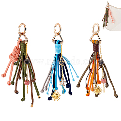 3Pcs Polyester & Brass & Alloy Enamel Pendant Decorations, Sun & Shell Shape & Starfish, with Alloy Spring Gate Rings, Mixed Color, 170~185mm(HJEW-GA00086)