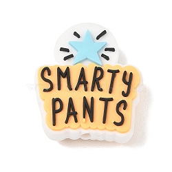 Graduation Theme Silicone Beads, Focal Beads, Word Smarty Pants, Yellow, 30x27x10mm, Hole: 3mm(SL-CBAF318-B01)