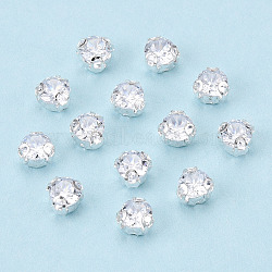 Sew on Rhinestone, with Brass Prong Settings, Flat Round, Platinum, 4.5x3.5mm, Hole: 0.7~0.9mm, about 1440pcs/set(KK-T070-03P-B)