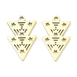 Ion Plating(IP) 316L Surgical Stainless Steel Pendants, Laser Cut, Triangle with Star Charm, Real 18K Gold Plated, 17.5x11x1.6mm, Hole: 1.4mm(STAS-Q247-05G)