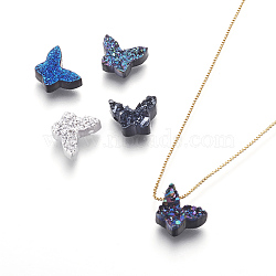 Brass Pendant Necklaces, with Druzy Resin and Box Chains, Butterfly, Golden, Mixed Color, 17.71 inch(45cm), Pendant: 7.5x10x3.5~4mm(NJEW-I105-12G)