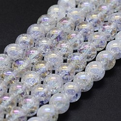 Electroplated Natural Crackle Quartz Crystal Beads Strands, Round, 8mm, Hole: 0.8mm, about 49pcs/strand, 15.7 inch(G-K285-08-8mm)