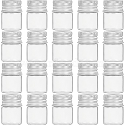 Glass Bottles, with Screw Aluminum Cap and Silicone Stopper, Empty Jar, Platinum, Clear, 3x2.2cm, Capacity: 5ml(0.17 fl. oz), 20pcs/box(AJEW-BC0001-20A)