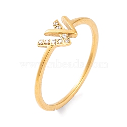 304 Stainless Steel Letter W Finger Ring for Women, with Cubic Zirconia, Golden, US Size 6~9(16.5~18.9mm)(RJEW-C086-07-G)