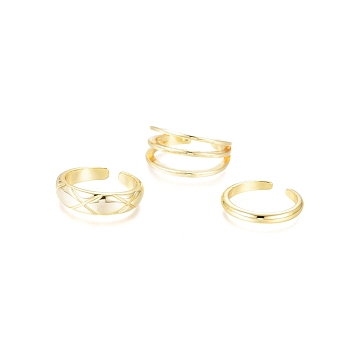 Brass Cuff Toe Rings, Stackable Rings, Mixed Style, Golden, 13.5~14mm, 3pcs/set