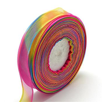 Organza Ribbon, Colorful, 1 inch(25mm), about 100yards/roll